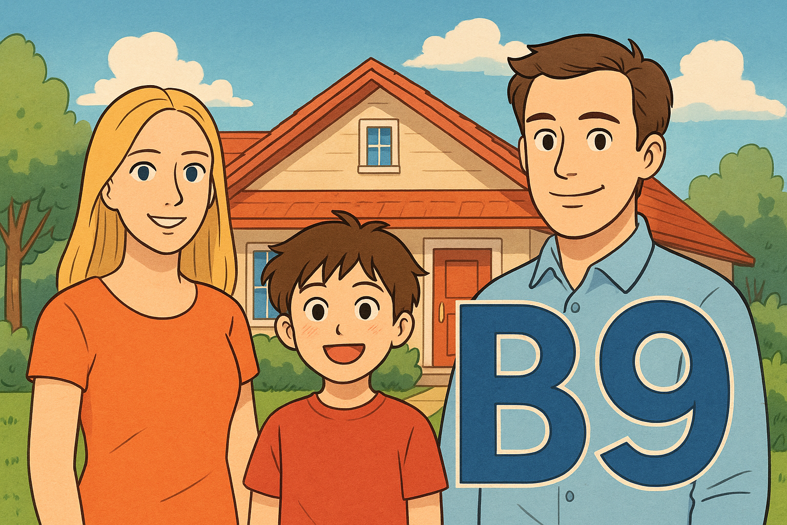 Família B9 em frente à casa